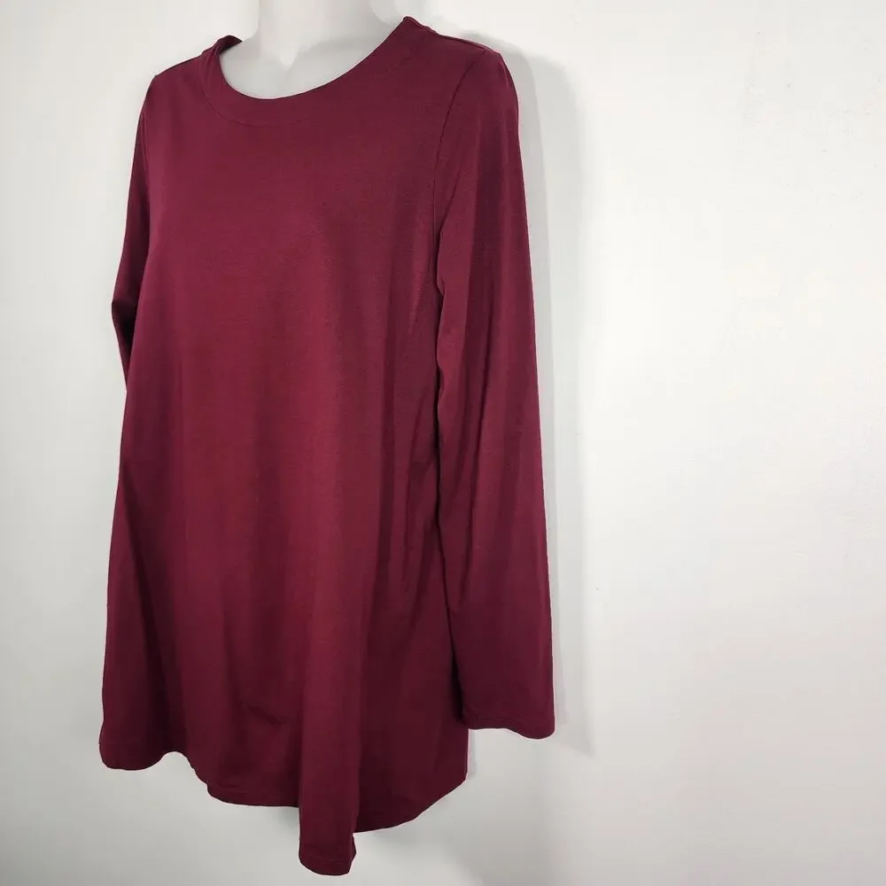 J. Jill Women Luxe Supima Forward Seam Tunic Top S Petite Bordeaux Knit Pullover